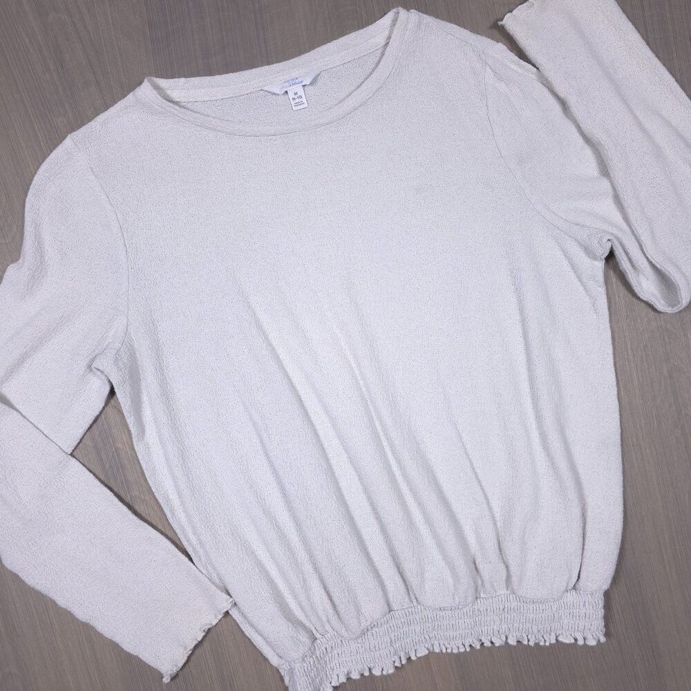 Time and Tru Smocked Hem White Long Sleeve Top M
